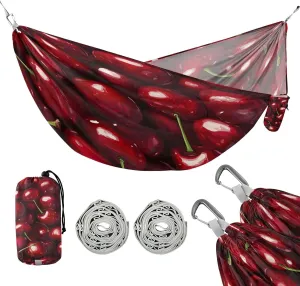 ATTX Dark Red Cherries Camping Hammock - Lightweight & Portable Hammocks, Heavy Duty 330lbs Capacity for Indoor, Hiking, Backpacking, Travel, Backyard, Beach#568