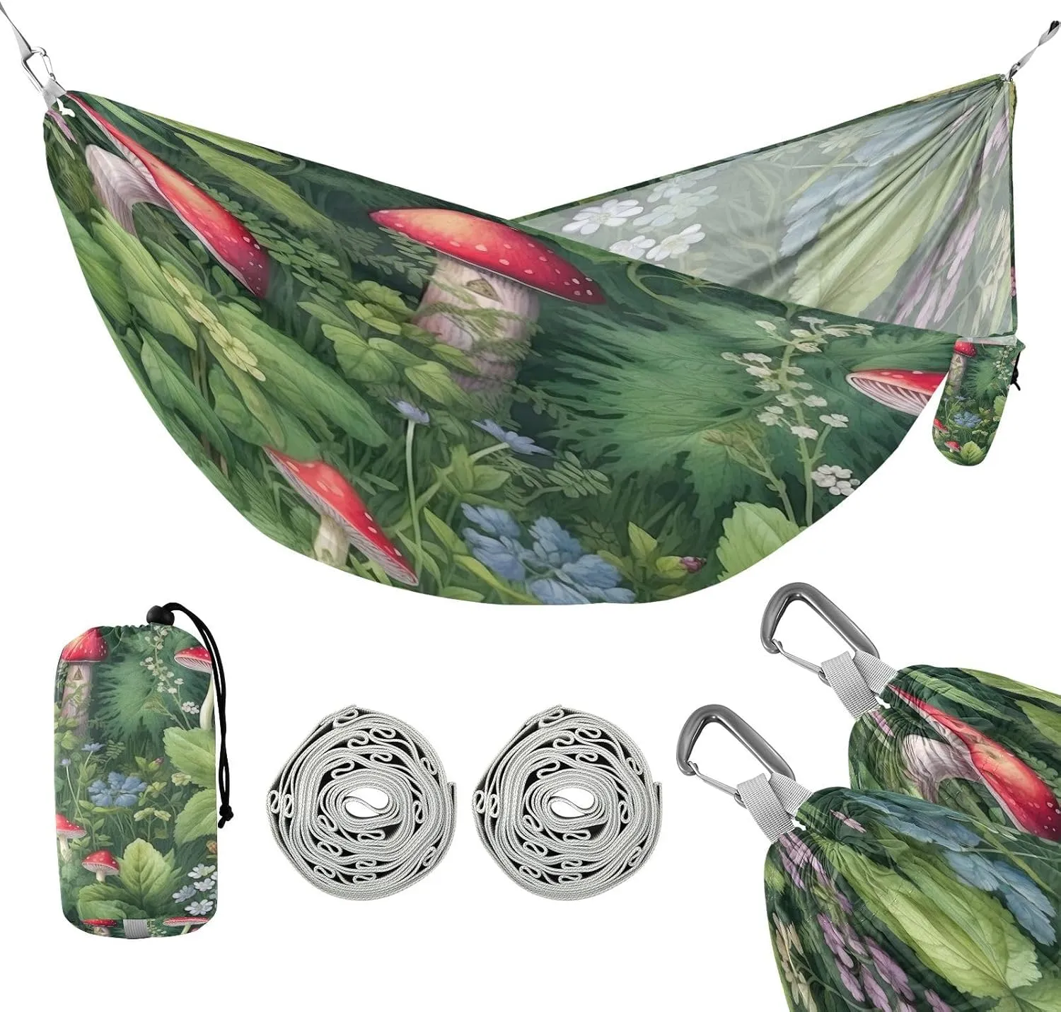 ATTX Green Mushroom Flower Camping Hammock - Lightweight & Portable Hammocks, Heavy Duty 330lbs Capacity for Indoor, Hiking, Backpacking, Travel, Backyard, Beach#292