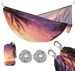 ATTX Ocean Sunset Palm Trees Camping Hammock - Lightweight & Portable Hammocks, Heavy Duty 330lbs Capacity for Indoor, Hiking, Backpacking, Travel, Backyard, Beach#162
