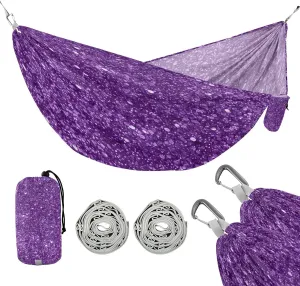 ATTX Purple Glitter Camping Hammock - Lightweight & Portable Hammocks, Heavy Duty 330lbs Capacity for Indoor, Hiking, Backpacking, Travel, Backyard, Beach#510