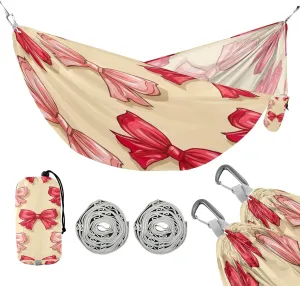 ATTX Red Pink Bow Camping Hammock - Lightweight & Portable Hammocks, Heavy Duty 330lbs Capacity for Indoor, Hiking, Backpacking, Travel, Backyard, Beach#536