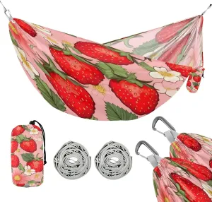 ATTX Strawberry Pattern Camping Hammock - Lightweight & Portable Hammocks, Heavy Duty 330lbs Capacity for Indoor, Hiking, Backpacking, Travel, Backyard, Beach#311