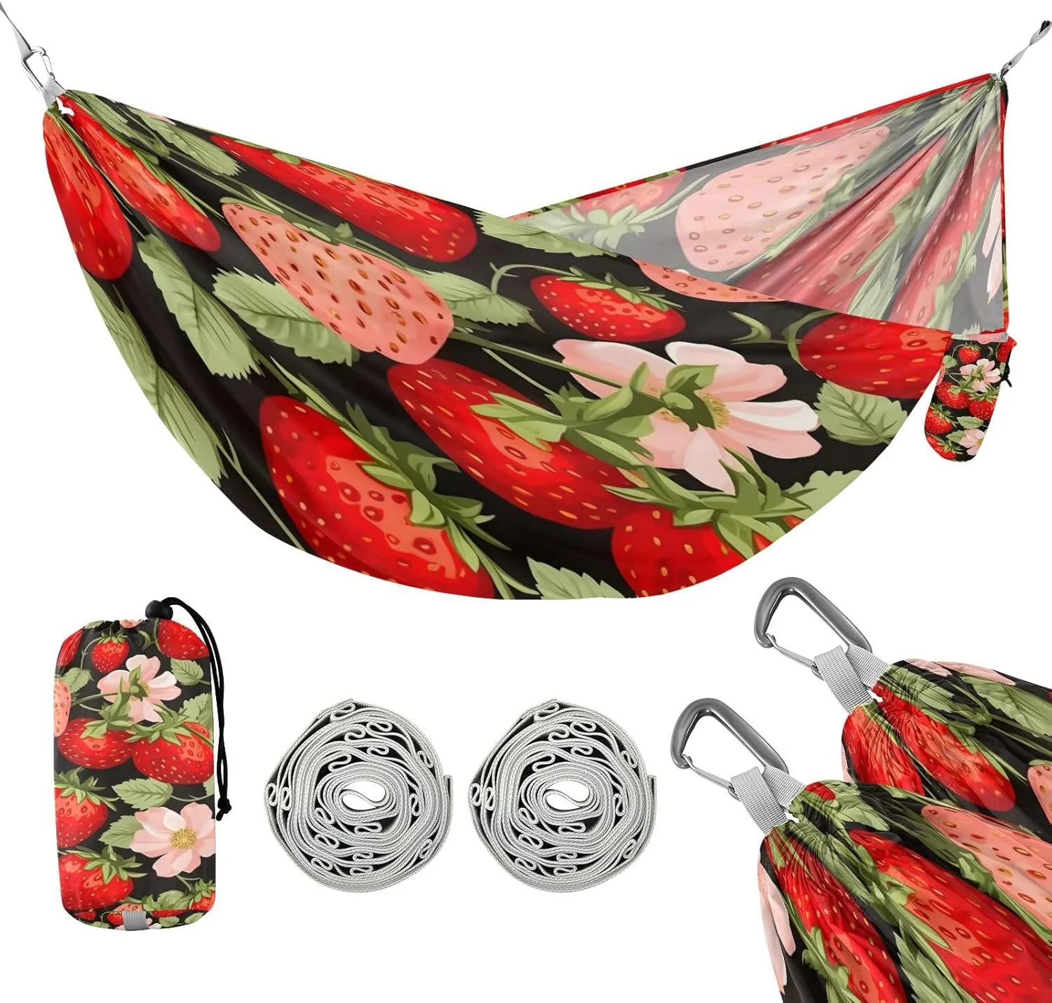 ATTX Strawberry Pattern Camping Hammock - Lightweight & Portable Hammocks, Heavy Duty 330lbs Capacity for Indoor, Hiking, Backpacking, Travel, Backyard, Beach#313