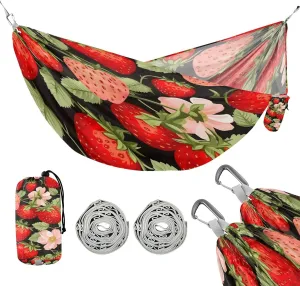 ATTX Strawberry Pattern Camping Hammock - Lightweight & Portable Hammocks, Heavy Duty 330lbs Capacity for Indoor, Hiking, Backpacking, Travel, Backyard, Beach#313