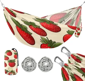 ATTX Strawberry Pattern Camping Hammock - Lightweight & Portable Hammocks, Heavy Duty 330lbs Capacity for Indoor, Hiking, Backpacking, Travel, Backyard, Beach#388