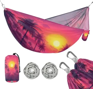 ATTX Sunset Palm Trees Camping Hammock - Lightweight & Portable Hammocks, Heavy Duty 330lbs Capacity for Indoor, Hiking, Backpacking, Travel, Backyard, Beach#51