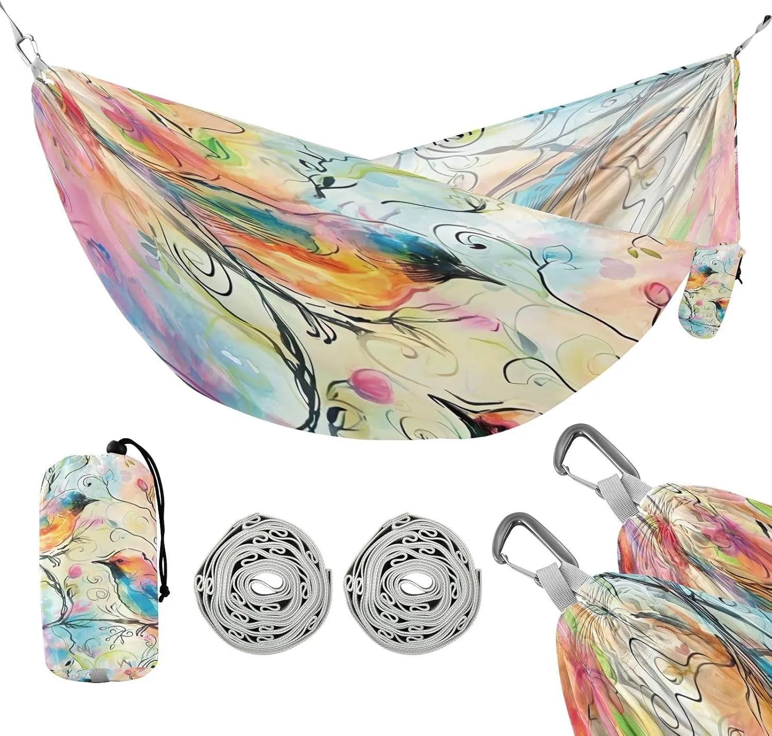 ATTX Watercolor Flower Pattern Camping Hammock - Lightweight & Portable Hammocks, Heavy Duty 330lbs Capacity for Indoor, Hiking, Backpacking, Travel, Backyard, Beach#405