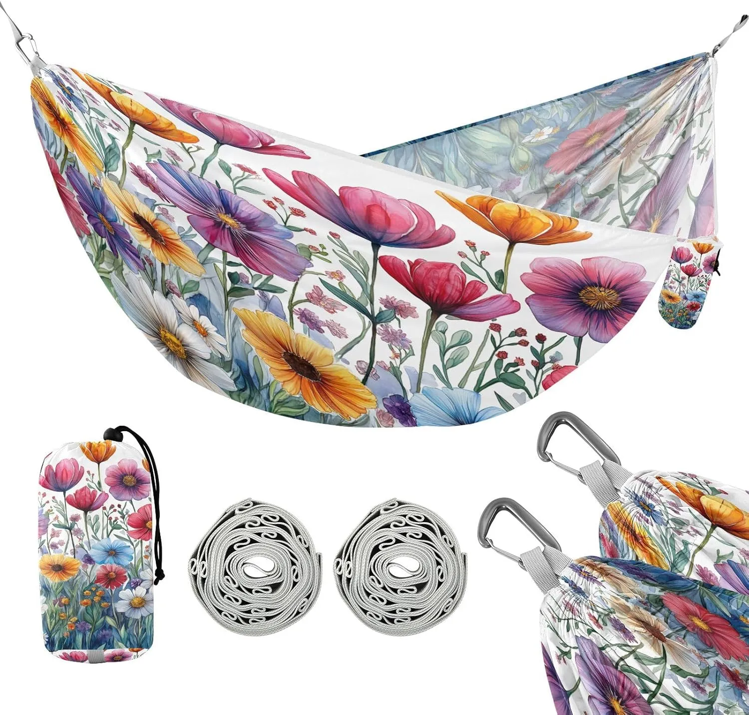 ATTX Watercolor Garden Camping Hammock - Lightweight & Portable Hammocks, Heavy Duty 330lbs Capacity for Indoor, Hiking, Backpacking, Travel, Backyard, Beach#49