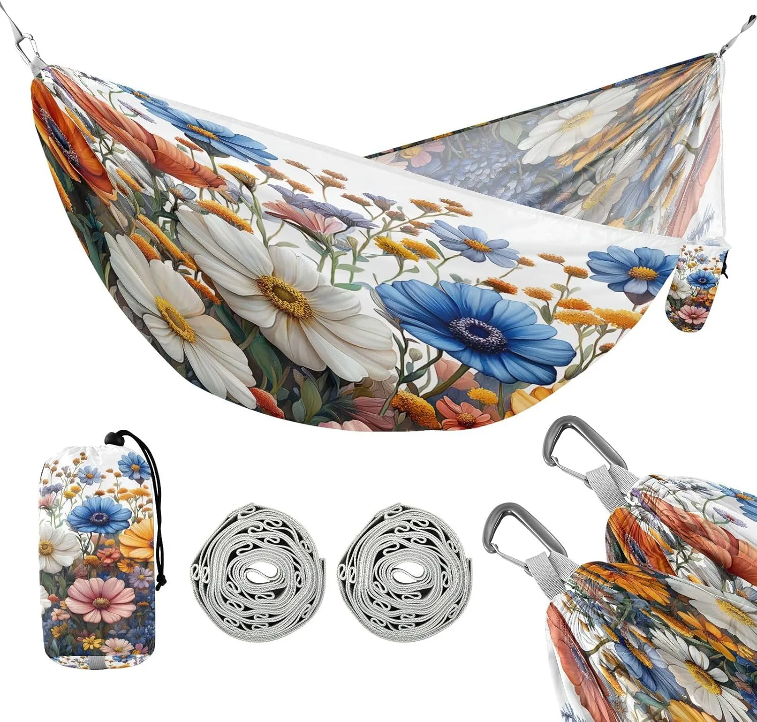 ATTX Watercolor Garden Flowers Camping Hammock - Lightweight & Portable Hammocks, Heavy Duty 330lbs Capacity for Indoor, Hiking, Backpacking, Travel, Backyard, Beach#36