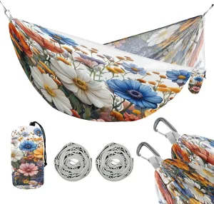 ATTX Watercolor Garden Flowers Camping Hammock - Lightweight & Portable Hammocks, Heavy Duty 330lbs Capacity for Indoor, Hiking, Backpacking, Travel, Backyard, Beach#36