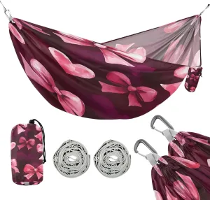 ATTX Watercolor Heart Bows Camping Hammock - Lightweight & Portable Hammocks, Heavy Duty 330lbs Capacity for Indoor, Hiking, Backpacking, Travel, Backyard, Beach#542