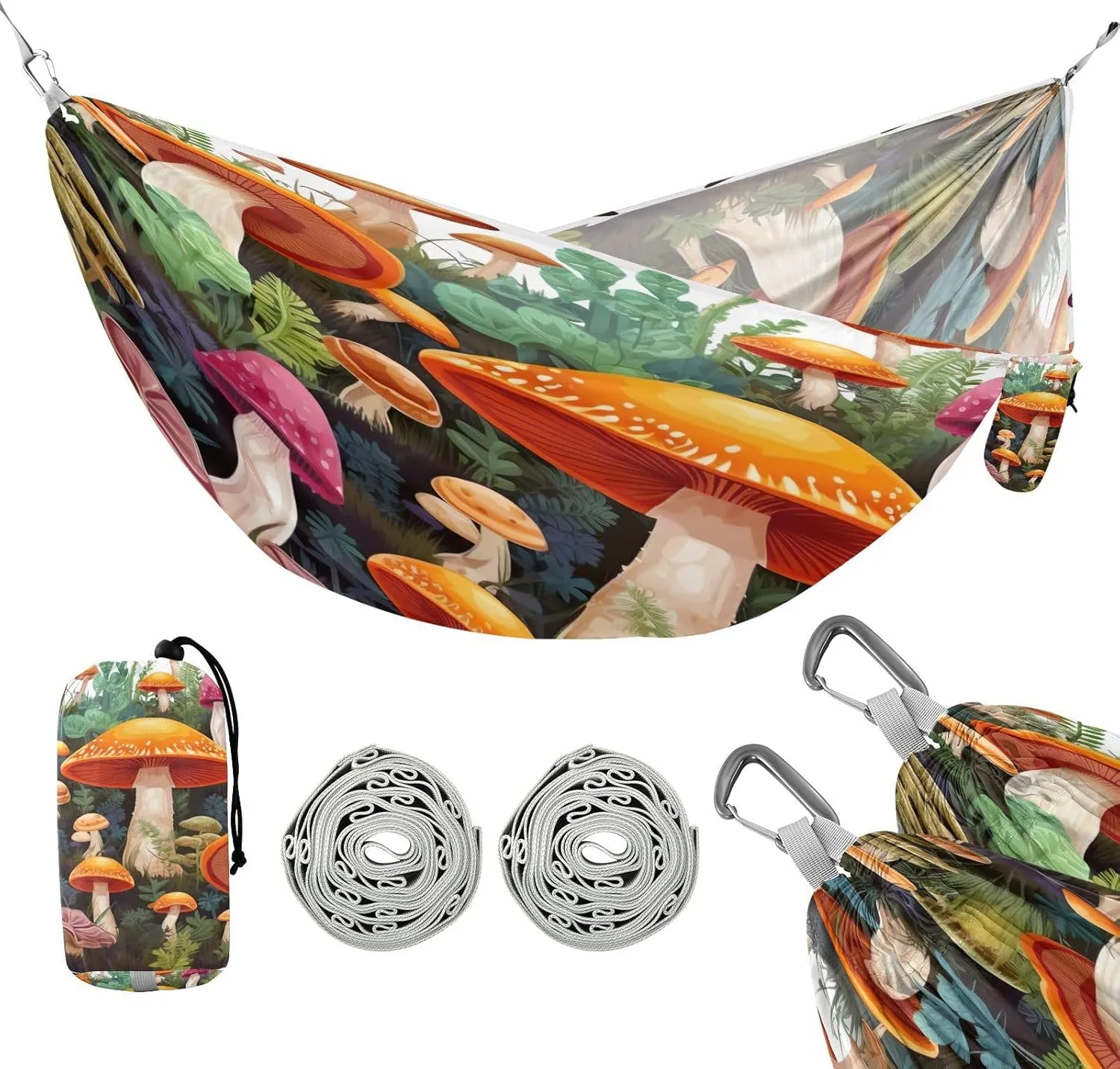 ATTX Watercolors Mushrooms Camping Hammock - Lightweight & Portable Hammocks, Heavy Duty 330lbs Capacity for Indoor, Hiking, Backpacking, Travel, Backyard, Beach#315