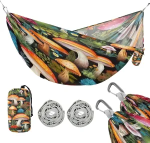 ATTX Watercolors Mushrooms Camping Hammock - Lightweight & Portable Hammocks, Heavy Duty 330lbs Capacity for Indoor, Hiking, Backpacking, Travel, Backyard, Beach#320