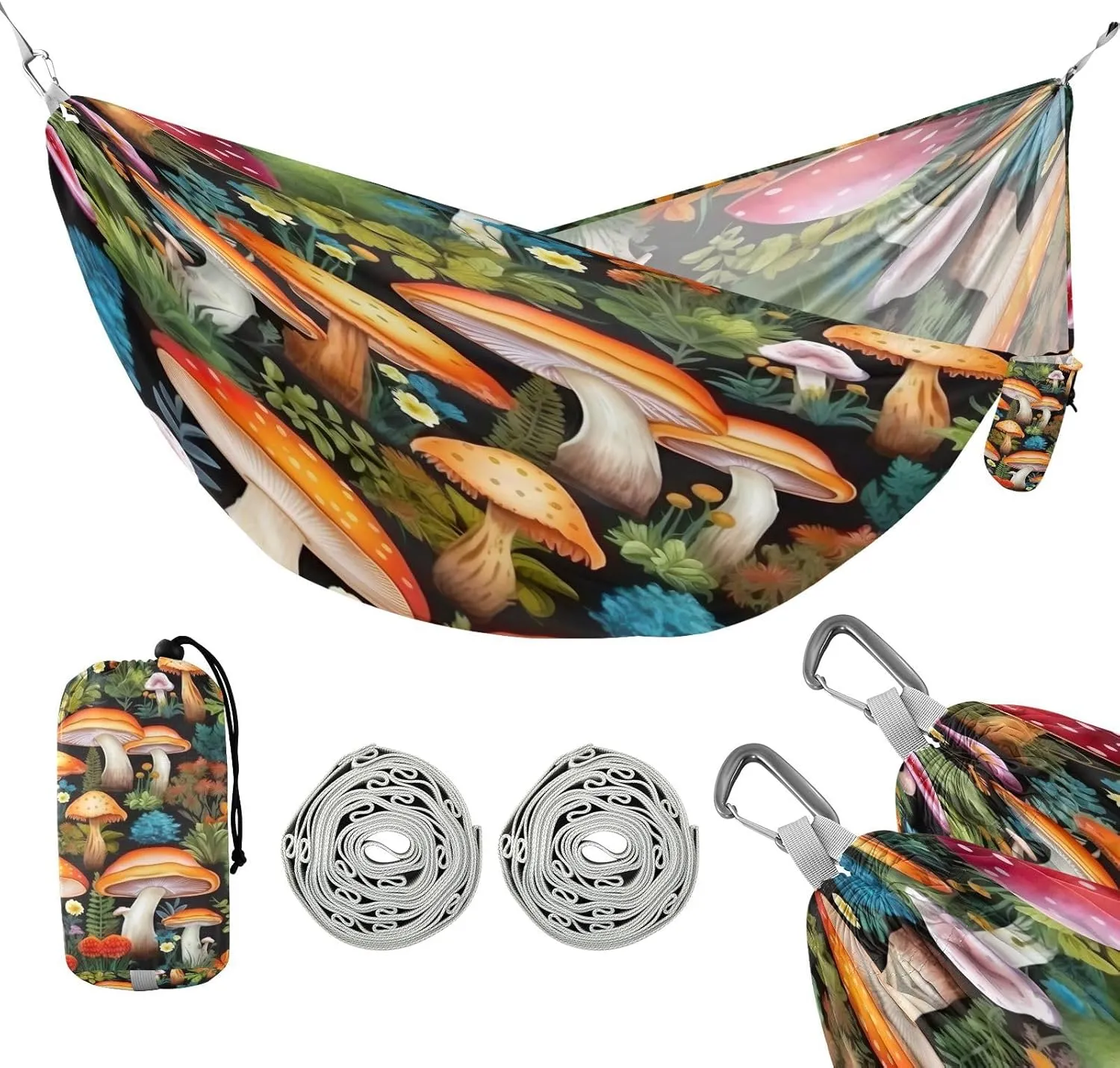 ATTX Watercolors Mushrooms Camping Hammock - Lightweight & Portable Hammocks, Heavy Duty 330lbs Capacity for Indoor, Hiking, Backpacking, Travel, Backyard, Beach#320