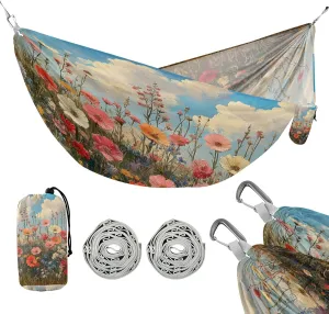 ATTX Wild Flowers Oil Painting Camping Hammock - Lightweight & Portable Hammocks, Heavy Duty 330lbs Capacity for Indoor, Hiking, Backpacking, Travel, Backyard, Beach#505