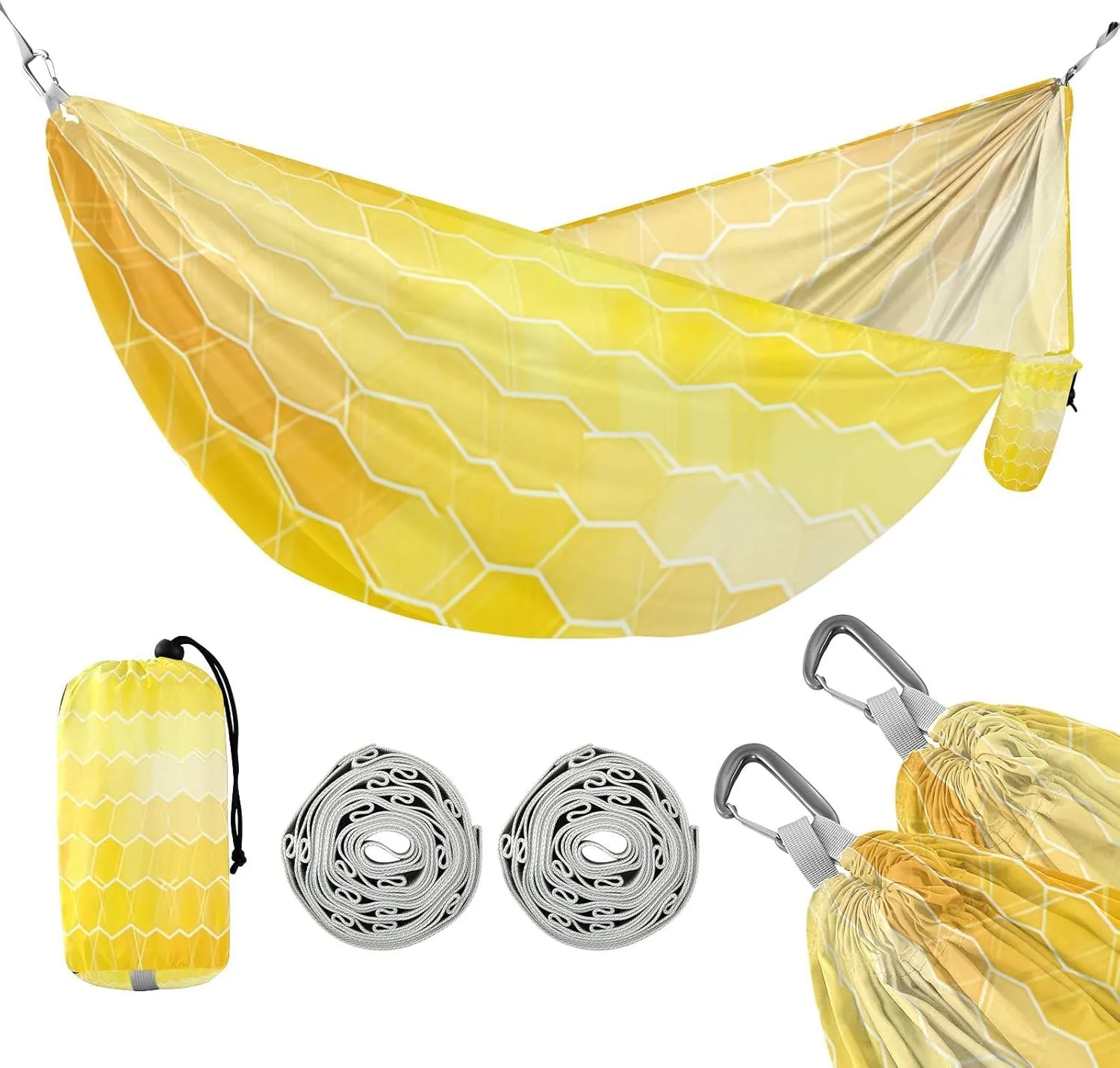 ATTX Yellow Hexagon Tile Camping Hammock - Lightweight & Portable Hammocks, Heavy Duty 330lbs Capacity for Indoor, Hiking, Backpacking, Travel, Backyard, Beach#500