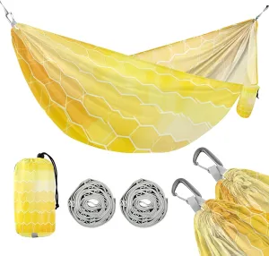ATTX Yellow Hexagon Tile Camping Hammock - Lightweight & Portable Hammocks, Heavy Duty 330lbs Capacity for Indoor, Hiking, Backpacking, Travel, Backyard, Beach#500