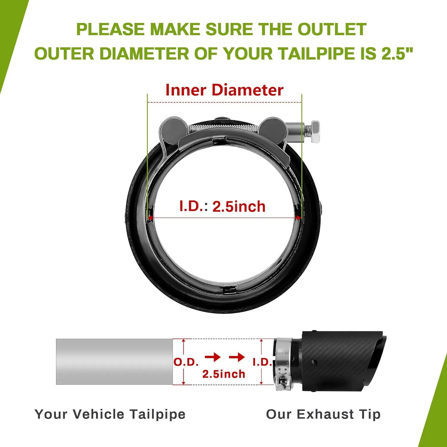 AUTOSAVER88 2.5 Inch Inlet Matte Carbon Fiber Exhaust Tip, 2.5" Inlet 3.5" Outlet 6.6" Overall Length Stainless Steel Exhaust Tips 2.5Inch Tailpipe