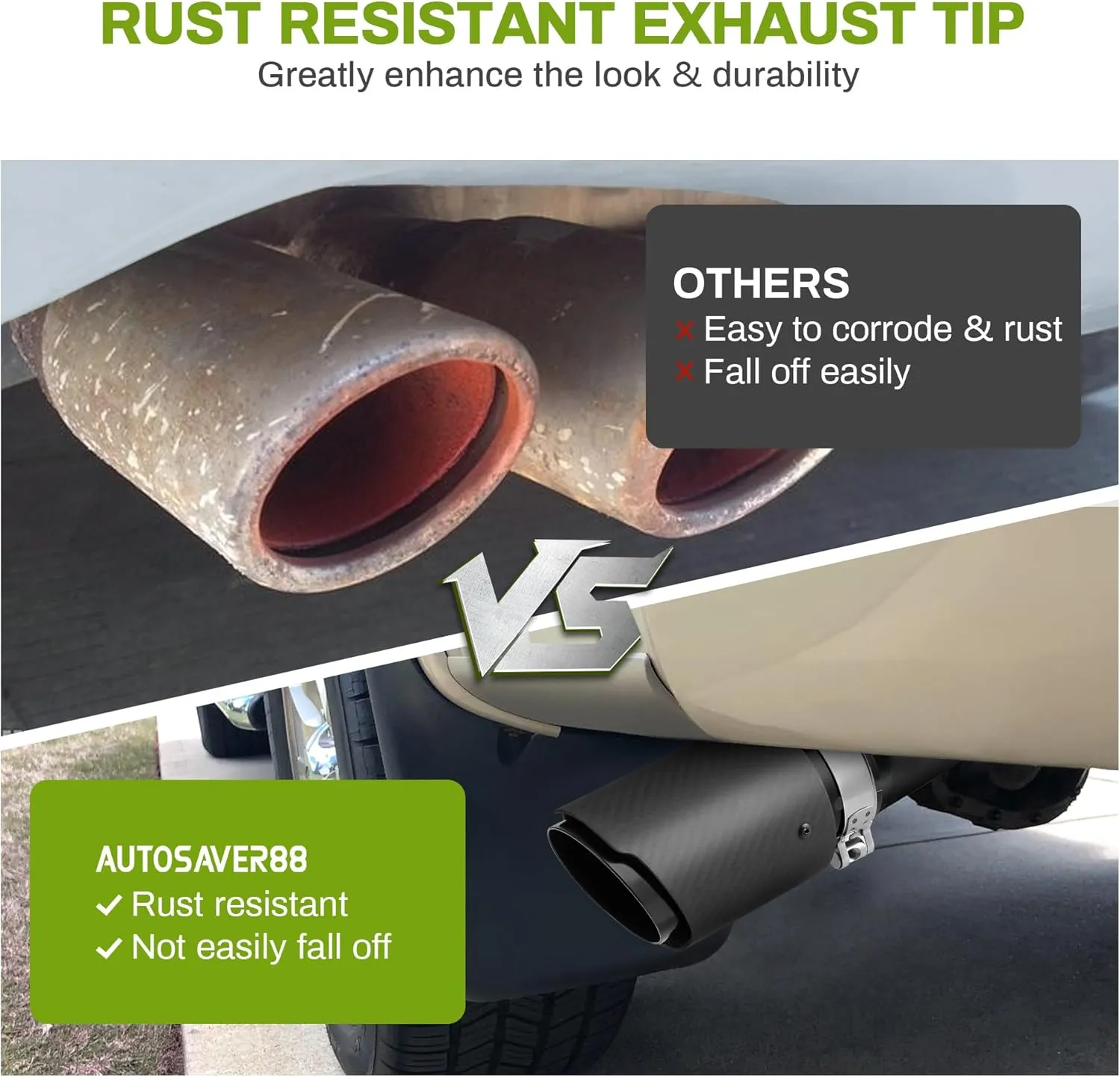 AUTOSAVER88 2.5 Inch Inlet Matte Carbon Fiber Exhaust Tip, 2.5" Inlet 3.5" Outlet 6.6" Overall Length Stainless Steel Exhaust Tips 2.5Inch Tailpipe