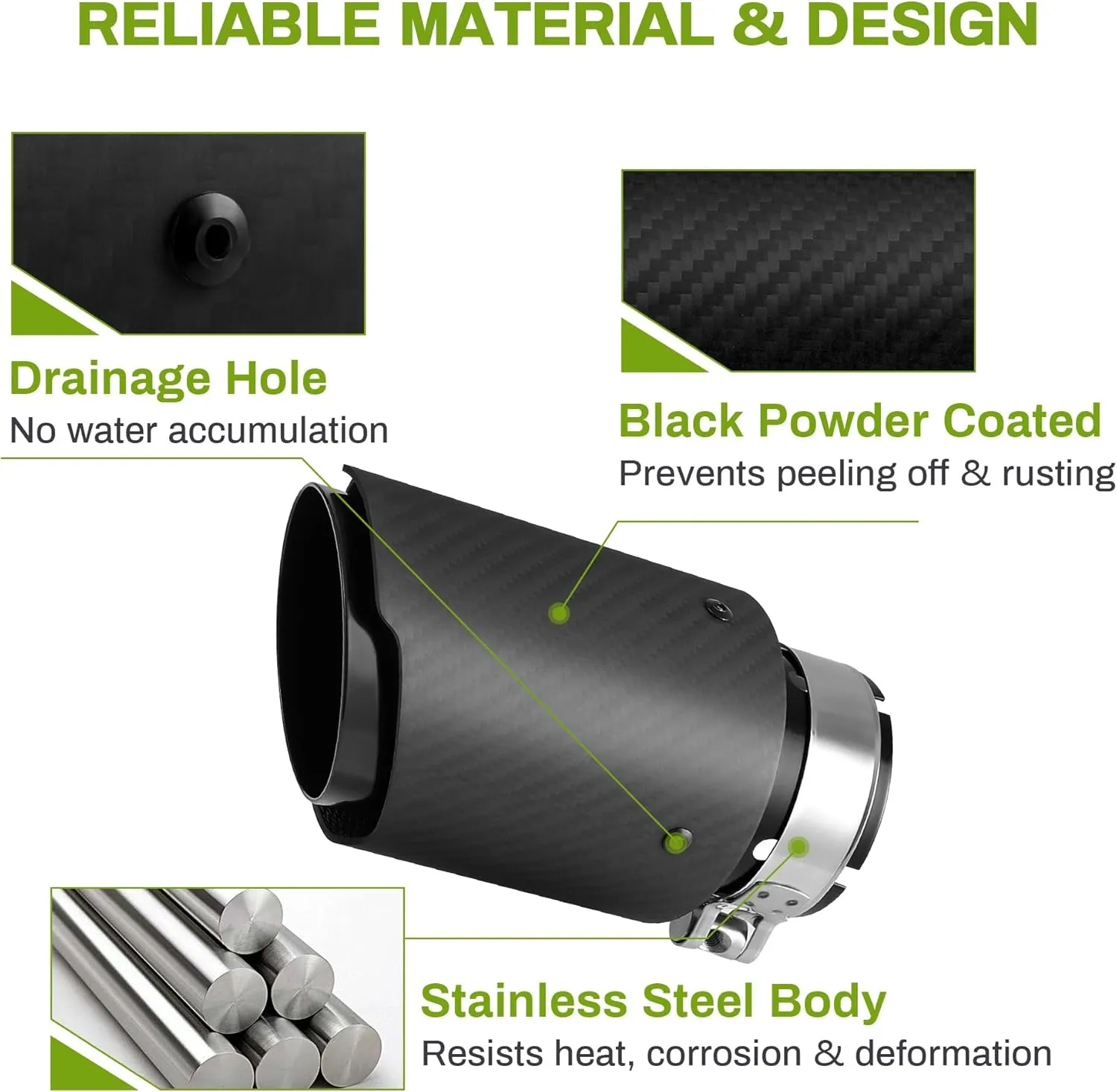 AUTOSAVER88 2.5 Inch Inlet Matte Carbon Fiber Exhaust Tip, 2.5" Inlet 3.5" Outlet 6.6" Overall Length Stainless Steel Exhaust Tips 2.5Inch Tailpipe