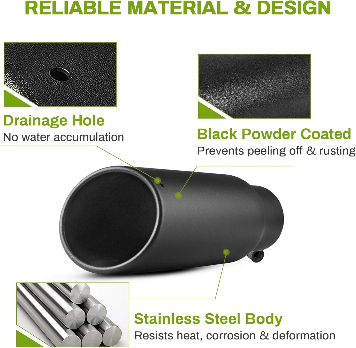 AUTOSAVER88 3 Inch Inlet Black Exhaust Tip, 3" Inlet 4" Outlet 12" Overall Length Stainless Exhaust Tips Powder Coated Finish Tailpipe, Universal Fit for 3" O.D. Tailpipe, Rolled Edge, Bolt/Clamp On