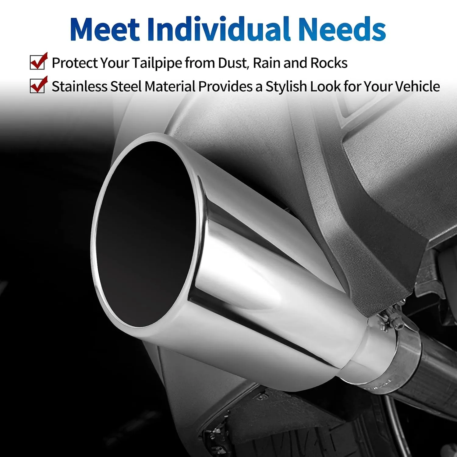 AUTOSAVER88 3 Inch Inlet Exhaust Tip, 3" Inlet 6" Outlet 15" Long Exhaust Tip, Silver Stainless Steel Finish Tailpipe