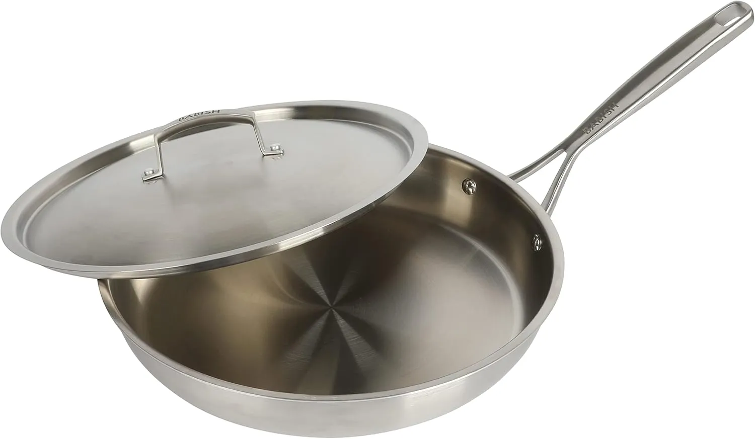 Babish 12 Inch Stainless Steel Triply Professional Grade Fry Pan w/Stainless Lid