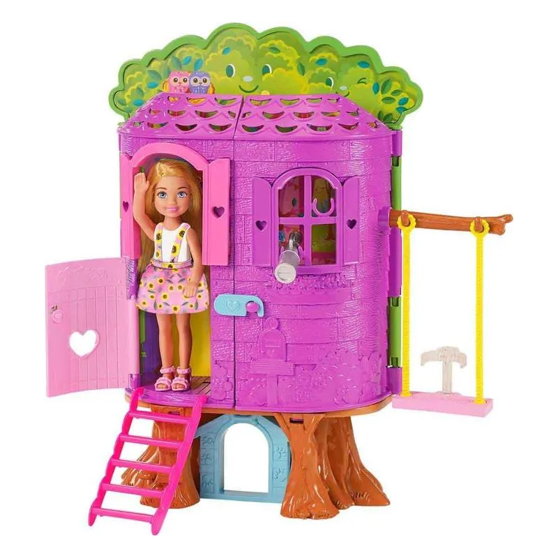 Barbie Chelsea Treehouse Dollhouse with Slide, Furniture & Pet Puppy (3-7 Years)