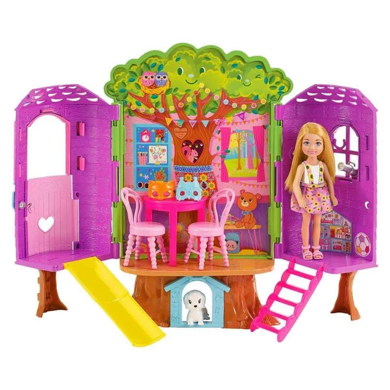 Barbie Chelsea Treehouse Dollhouse with Slide, Furniture & Pet Puppy (3-7 Years)
