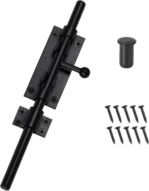 Barrel Bolt Latch 9.6 Inch Black Cane Bolt Heavy Duty Gate Latch 304 Stainless Steel Hardware for Outdoor Fence Wooden Gates Barn Door Inside Door