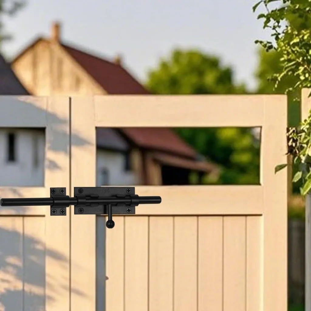 Barrel Bolt Latch 9.6 Inch Black Cane Bolt Heavy Duty Gate Latch 304 Stainless Steel Hardware for Outdoor Fence Wooden Gates Barn Door Inside Door
