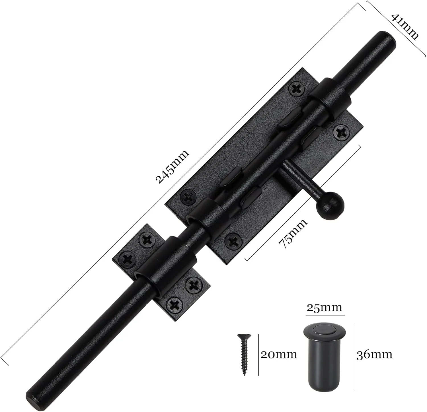 Barrel Bolt Latch 9.6 Inch Black Cane Bolt Heavy Duty Gate Latch 304 Stainless Steel Hardware for Outdoor Fence Wooden Gates Barn Door Inside Door