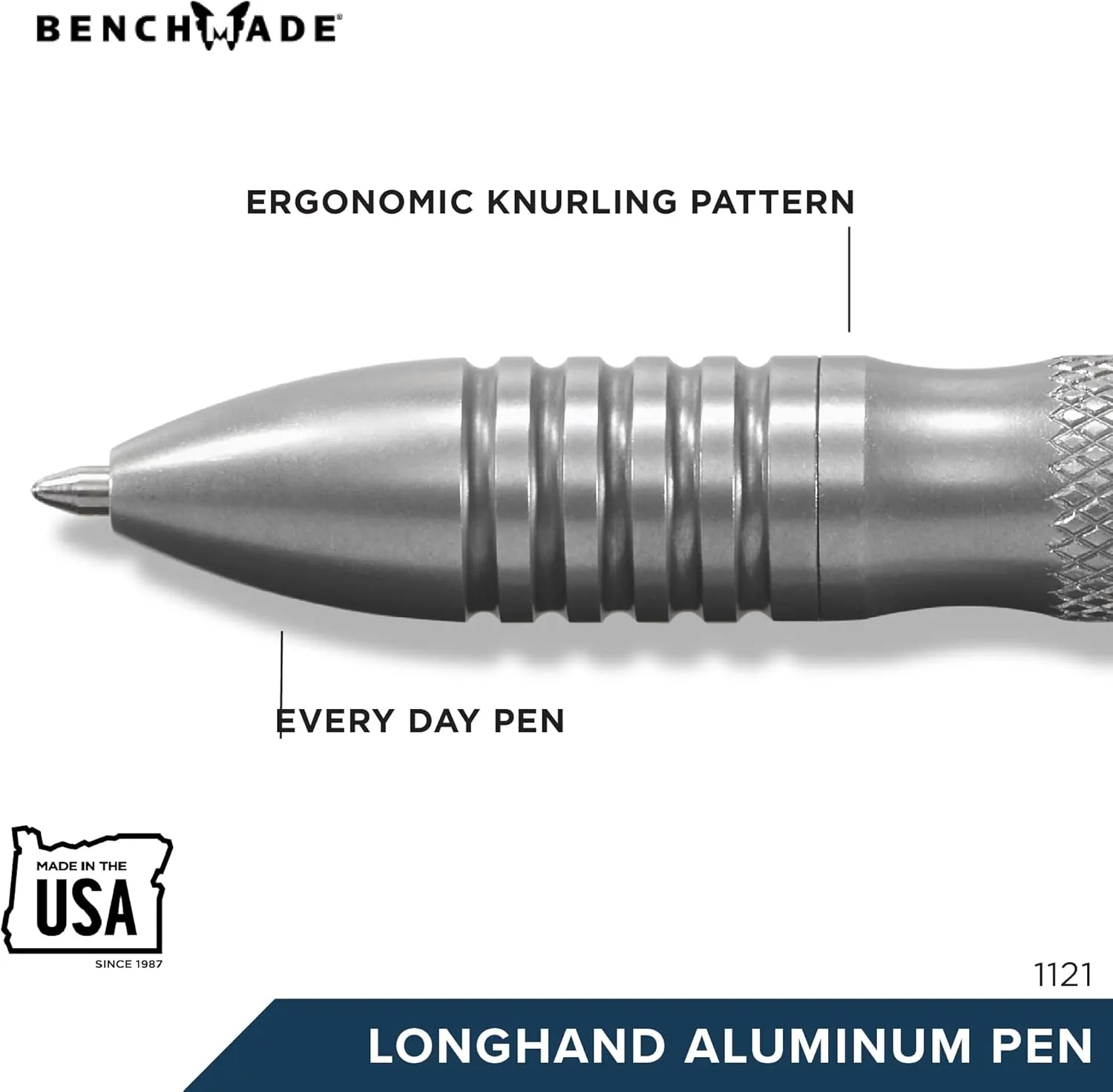 Benchmade - 1121 Shorthand Pen, Ergonomic Knurling Pattern, Brushed Stainless Steel Handle
