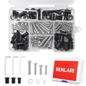 Benlari 52 Pairs Well Nut Bolts Kit, 304 Stainless Steel Button Head Socket Cap Screws M4 M5 M6 TPR Rubber Expansion Nuts Brass Copper Bolts Fit for Kayak Motorcycle Marine Boat Windscreen 160 PCS