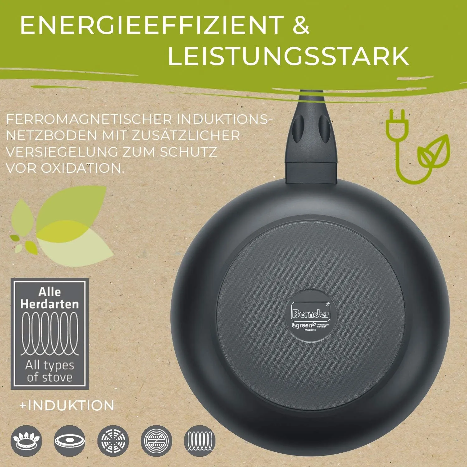 Berndes b.Green Aluminium Recycled Induction Frying Pan 28 cm, 100% Recycled Drink Cans, Black