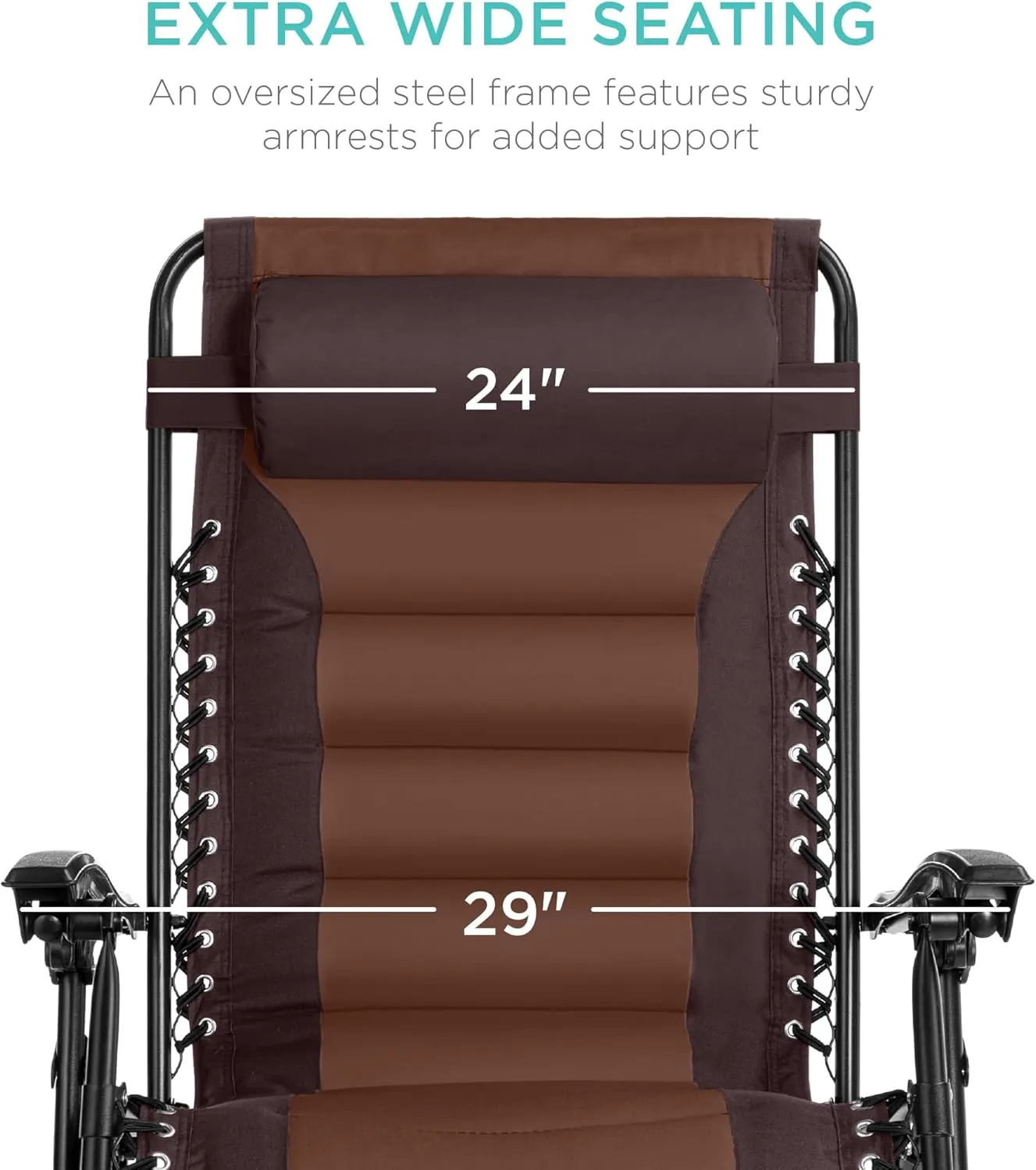 Best Choice Products Oversized Padded Zero Gravity Chair, Folding Outdoor Patio Recliner, XL Anti Gravity Lounger for Backyard w/Headrest, Cup Holder, Side Tray, Polyester Mesh - Espresso/Caramel