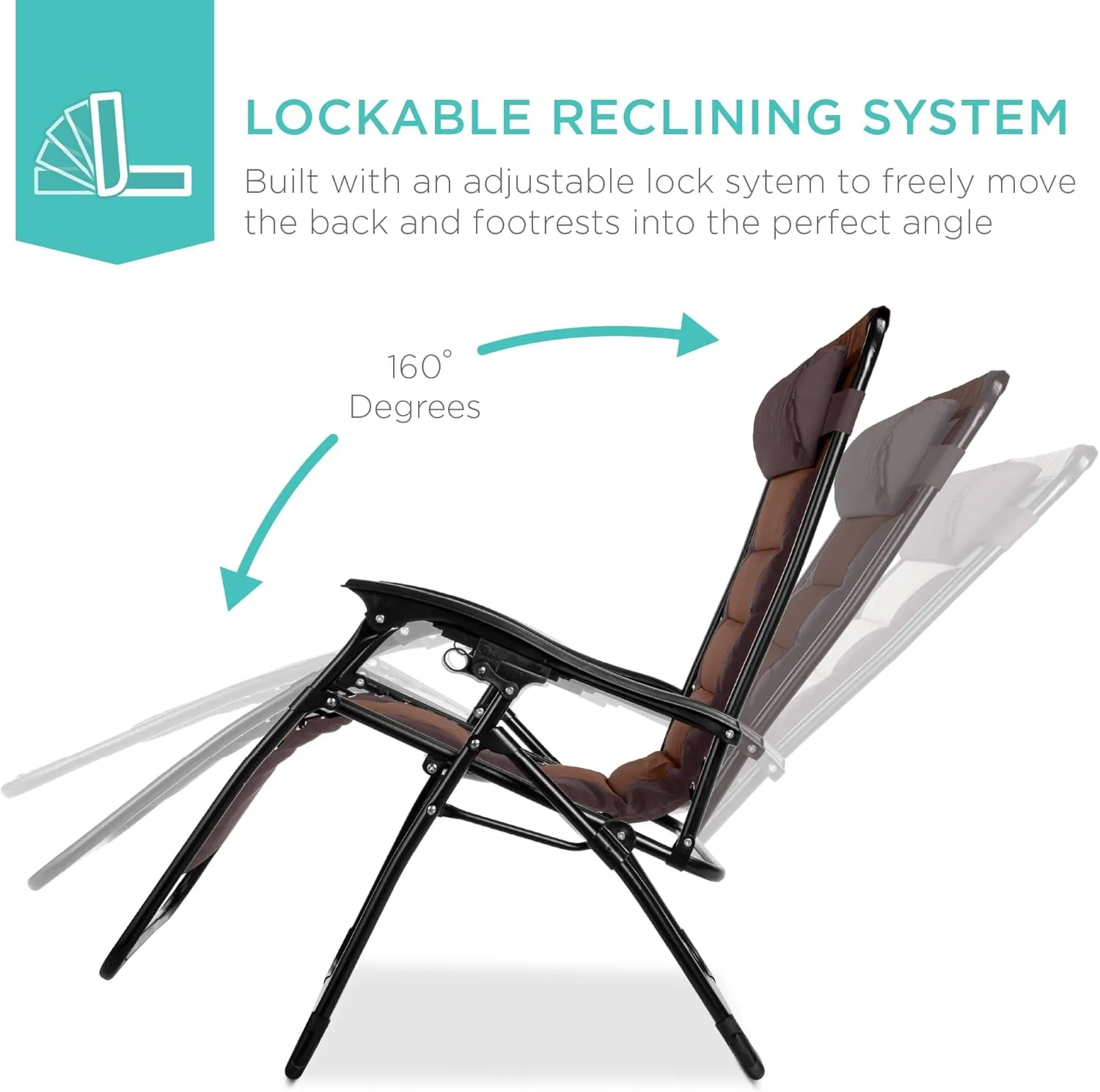 Best Choice Products Oversized Padded Zero Gravity Chair, Folding Outdoor Patio Recliner, XL Anti Gravity Lounger for Backyard w/Headrest, Cup Holder, Side Tray, Polyester Mesh - Espresso/Caramel