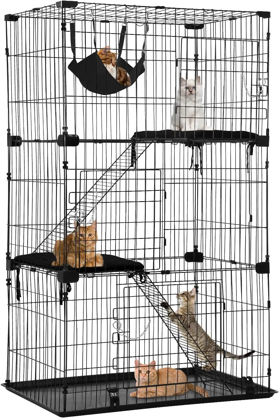 BestPet 3-Tier 67 Inch Cat Cage Enclosre Cat Crate Ferret Cage Cat Kennel Cat Playpen with Free hammock 3 Cat Bed 3 Front Doors 2 Ramp Ladders Perching Shelves
