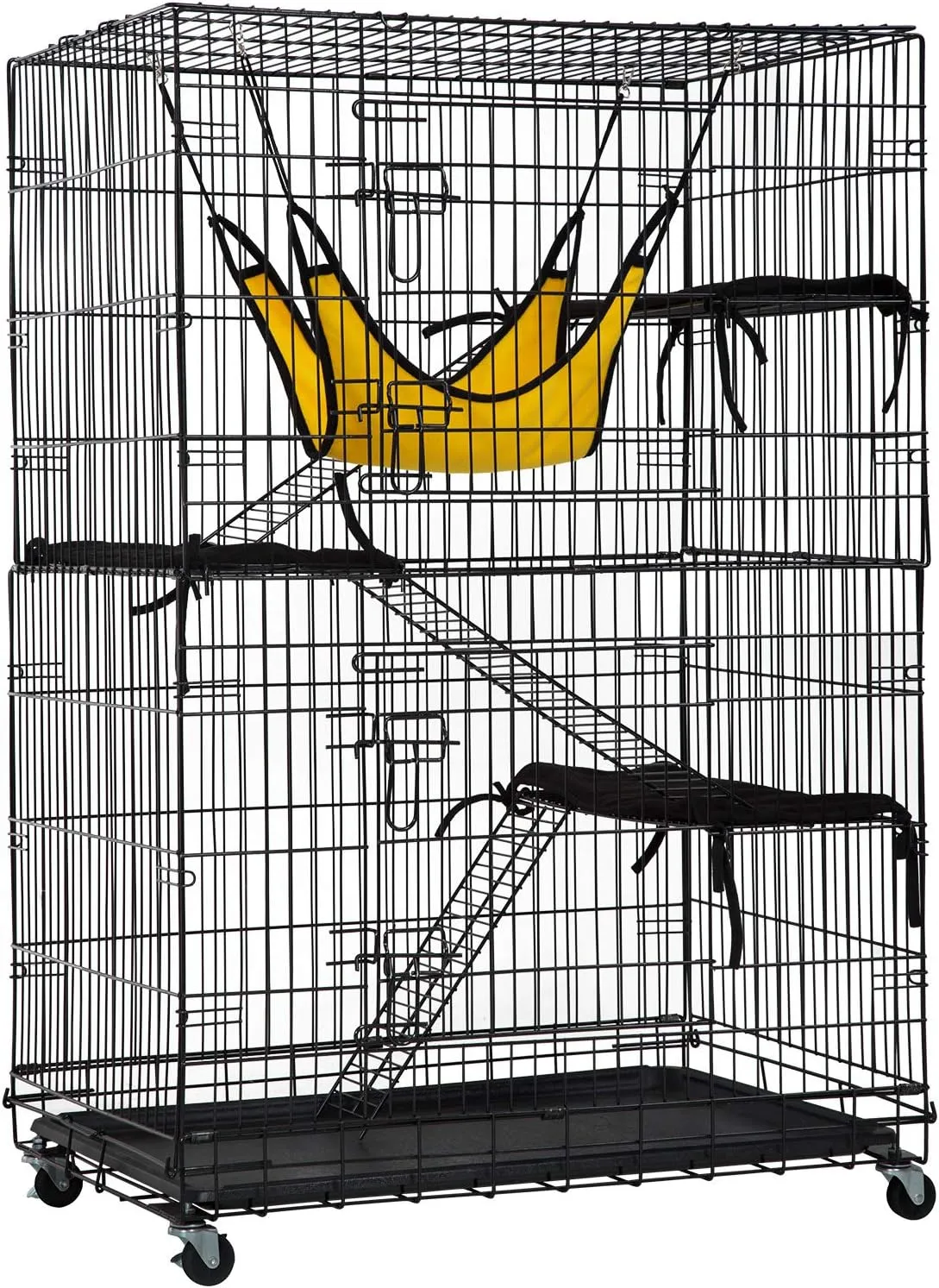 BestPet 4-Tier 48 Inches Cat Cage Crate Cat Kennel Cat Playpen with Free Hammock 3 Cat Bed 2 Front Doors 3 Ramp Ladders Perching Shelves