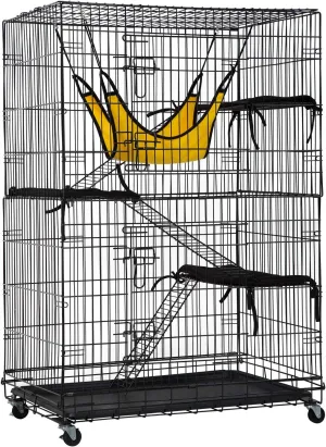 BestPet 4-Tier 48 Inches Cat Cage Crate Cat Kennel Cat Playpen with Free Hammock 3 Cat Bed 2 Front Doors 3 Ramp Ladders Perching Shelves
