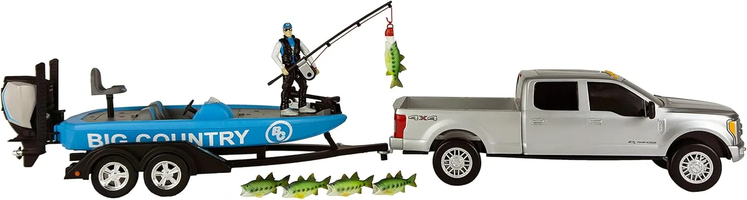 Big Country Toys - Fishing Toy Playset - Kids Fishing Set with Toy Boat and Ford F-250 Super Duty® - 12-Piece Fishing Set