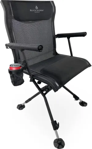 Black Sierra XL Swivel Hunting Chair – Heavy Duty 360° Silent Blind Seat Supports 300 lbs, Padded Armrests, All-Terrain Feet, Cupholder & Carry Strap, Portable Folding Chair for Hunting & Outdoors