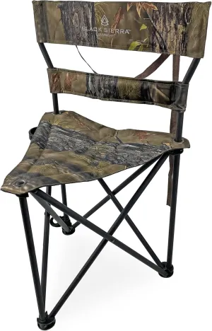 Black Sierra XL Tripod Hunting Stool, Foldable Tripod Seat w/Steel Frame Supports 300 Lbs, Heavy Duty Fishing Chair Features Cup-Holder & Carry Shoulder Strap, for Camping, Hiking, Fishing