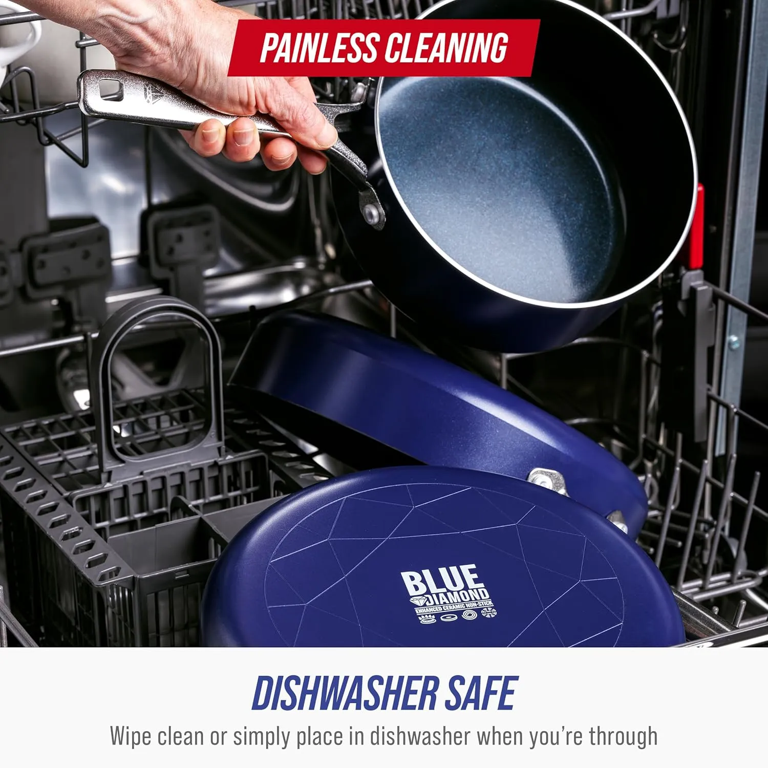 Blue Diamond 20 Piece Nonstick Cookware & Bakeware Set, Diamond Ceramic Pots & Pans, Dishwasher/Oven & Metal Utensil Safe, Non Toxic, Muffin & Cookie Sheet, Frying, Sauce & Saute Pans, Blue