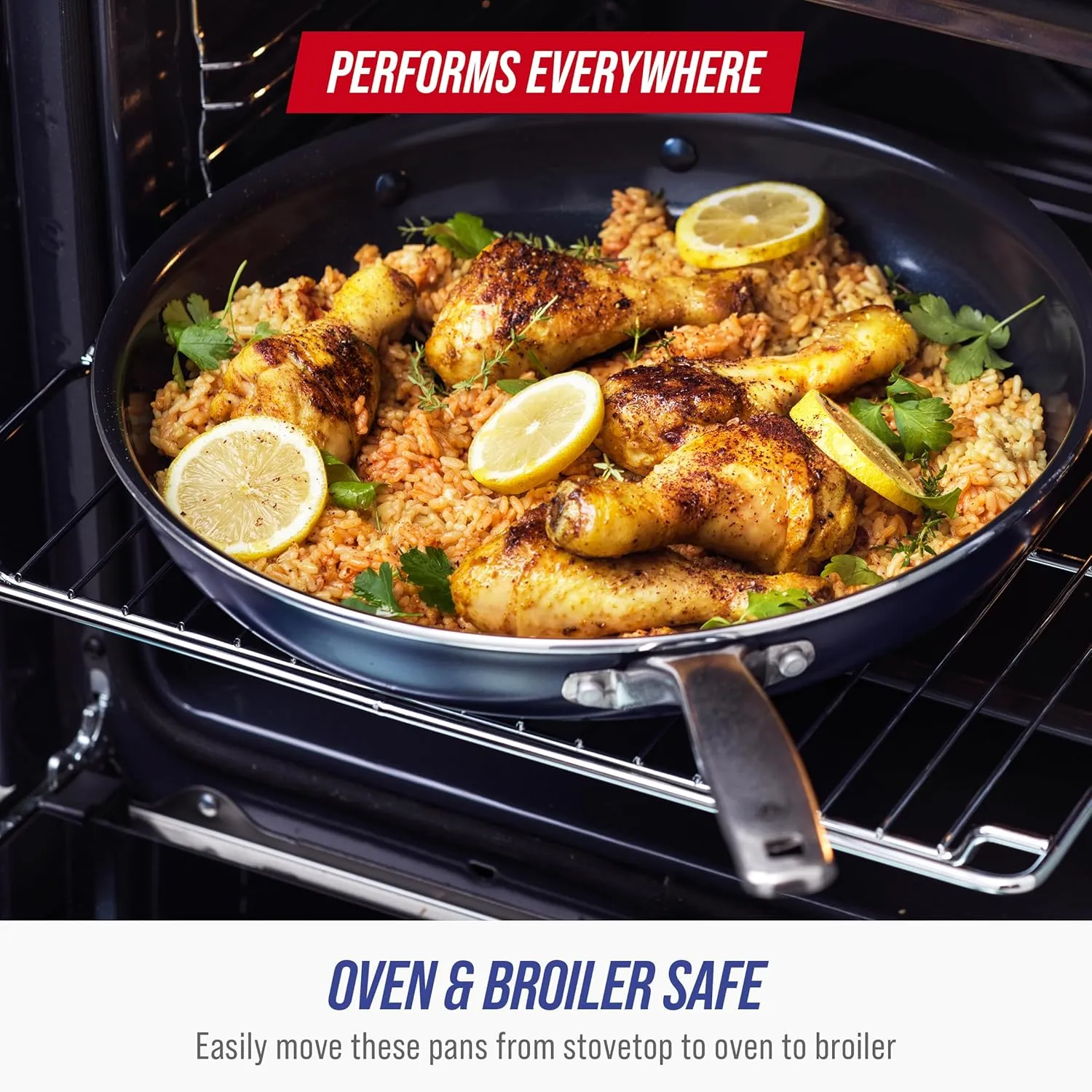 Blue Diamond 20 Piece Nonstick Cookware & Bakeware Set, Diamond Ceramic Pots & Pans, Dishwasher/Oven & Metal Utensil Safe, Non Toxic, Muffin & Cookie Sheet, Frying, Sauce & Saute Pans, Blue