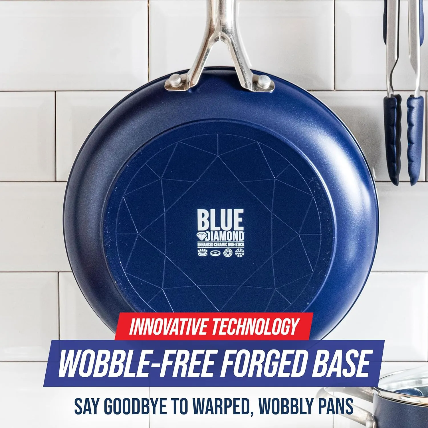 Blue Diamond 8" Nonstick Frying Pan Skillet, Diamond Infused PFAS & PTFE-Free Ceramic Pot, Dishwasher & Oven Safe, Stay Cool Handle, Durable Non Toxic Metal Utensil Safe, Egg & Omelet Pan, Blue