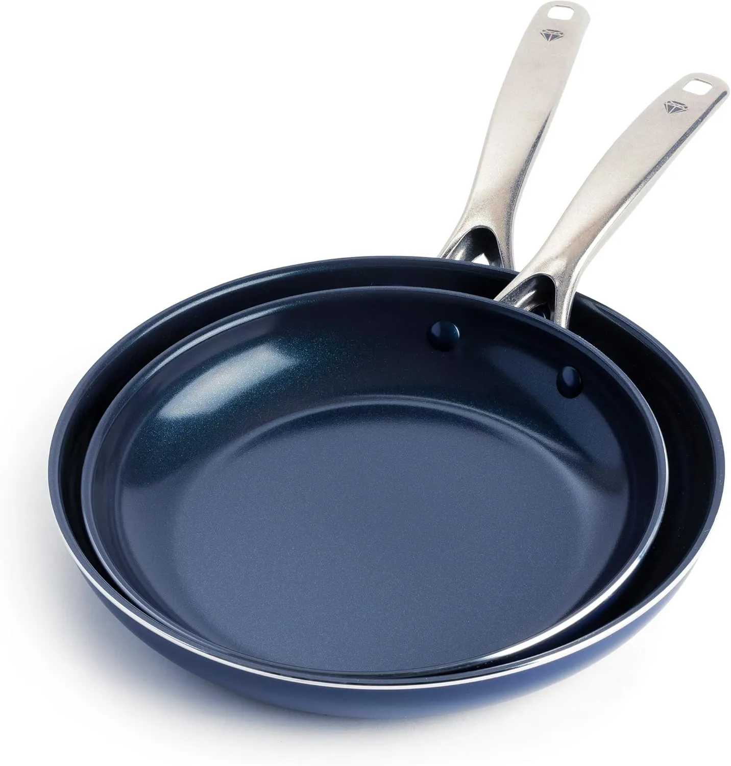 Blue Diamond 9.5” & 11" Nonstick Frying Pan Skillet Set, Diamond Infused PFAS & PTFE-Free Ceramic Pots & Pans, Dishwasher & Oven Safe, Stay Cool Handles, Durable Non Toxic Metal Utensil Safe, Blue
