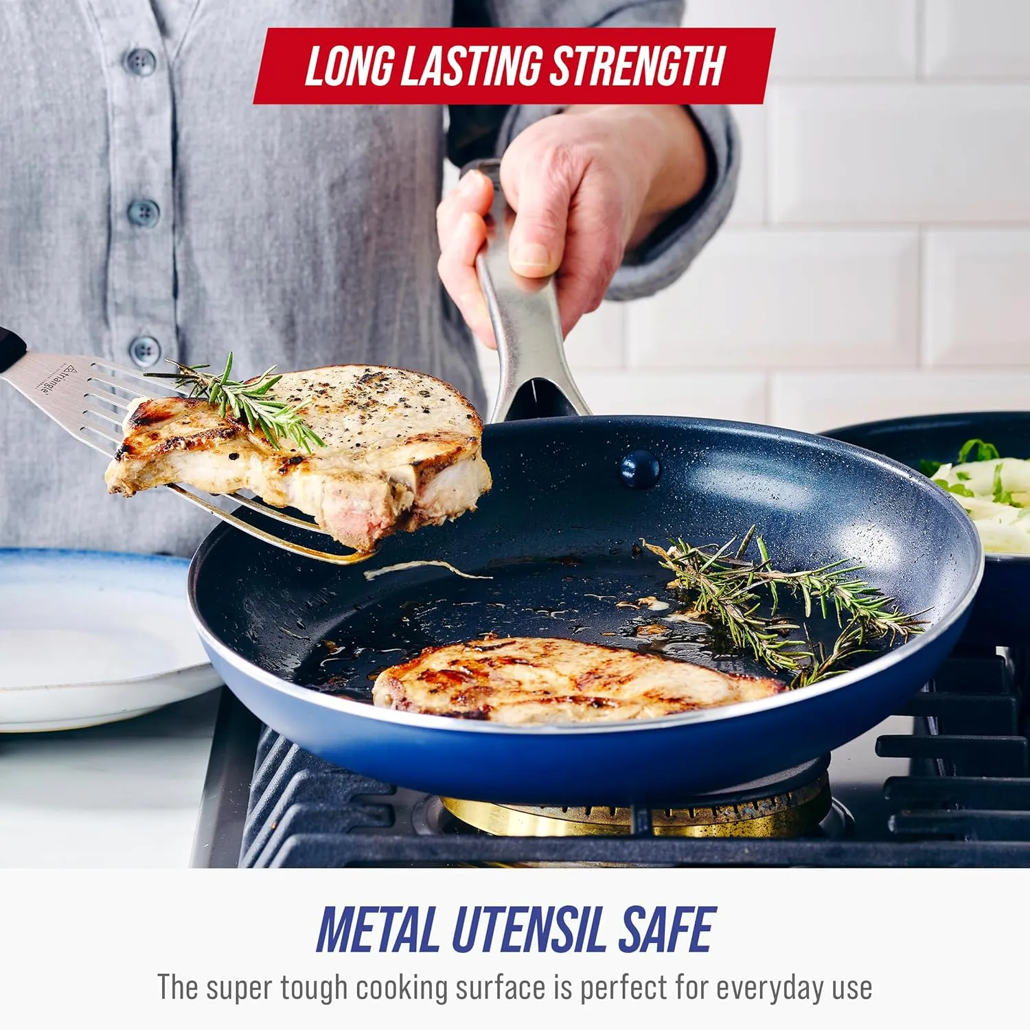 Blue Diamond 9.5” & 11" Nonstick Frying Pan Skillet Set, Diamond Infused PFAS & PTFE-Free Ceramic Pots & Pans, Dishwasher & Oven Safe, Stay Cool Handles, Durable Non Toxic Metal Utensil Safe, Blue
