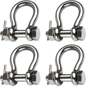 Boat Anchor Shackle 1/4" 5/16" 3/8" 1/2 inch (4 Size) 316 Stainless Steel Shackle Marine Grade Bow Shackle with Cotter Pin