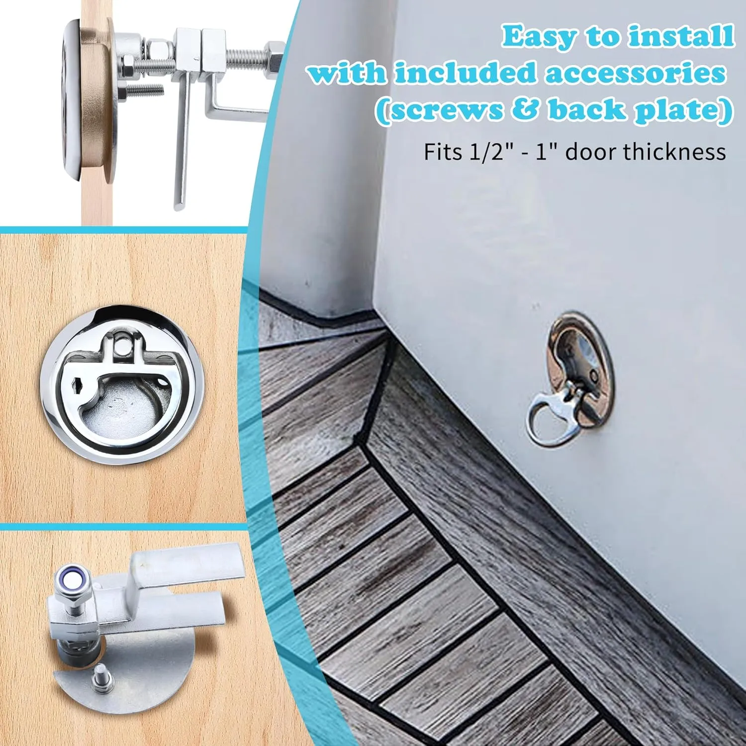 Boat Cam Latch Stainless Steel 316 Marine Hatch Cam Latch Style, Flush Pull Mount Includes Installation Screws Marine Hatch Deck Hardware Ideal for Ships, Yachts, RVs 1 Pcs/2Pcs/Lock/Non-Lock